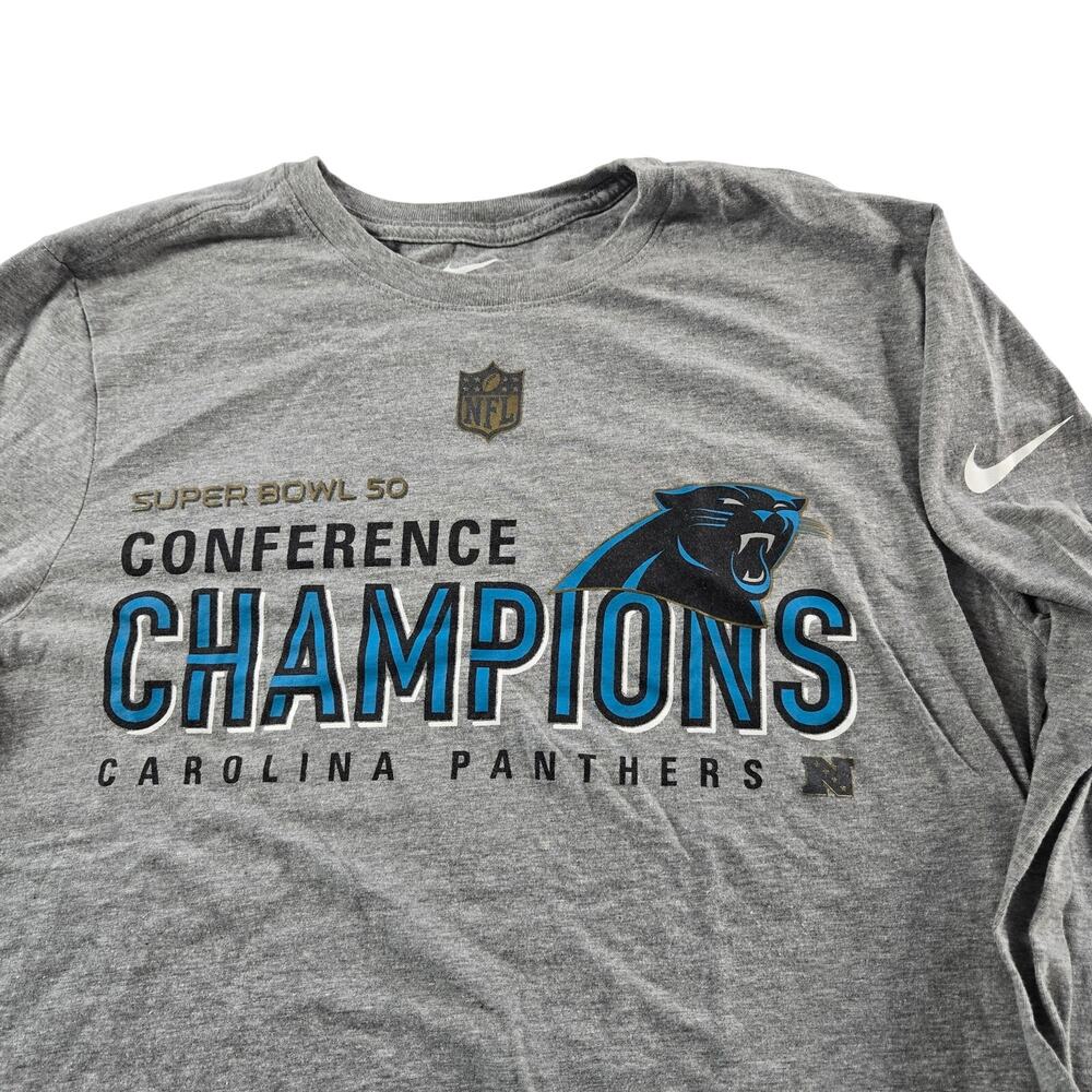 Nike Carolina Panthers Long Sleeve T-Shirt Medium Athletic Cut Superbowl 50